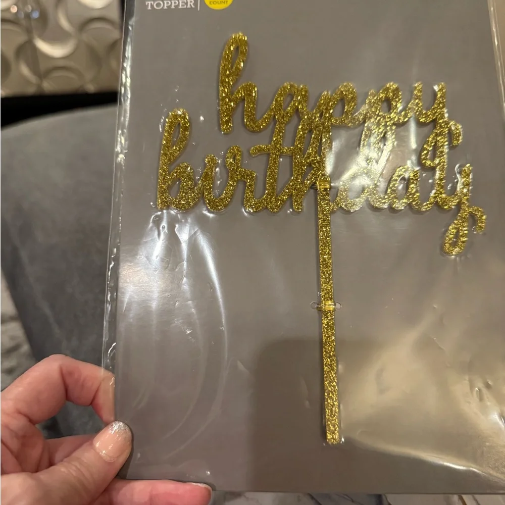 Spritz Gold Glitter Birthday Cake Topper NWT